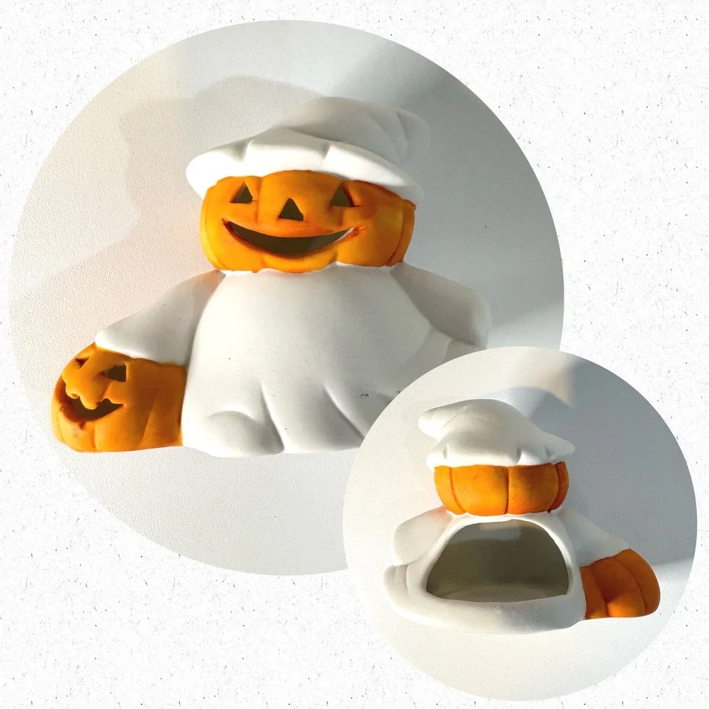 Halloween Ceramic Pumpkin Ghost Tea Light Candle Holder Jack O Lantern Decor